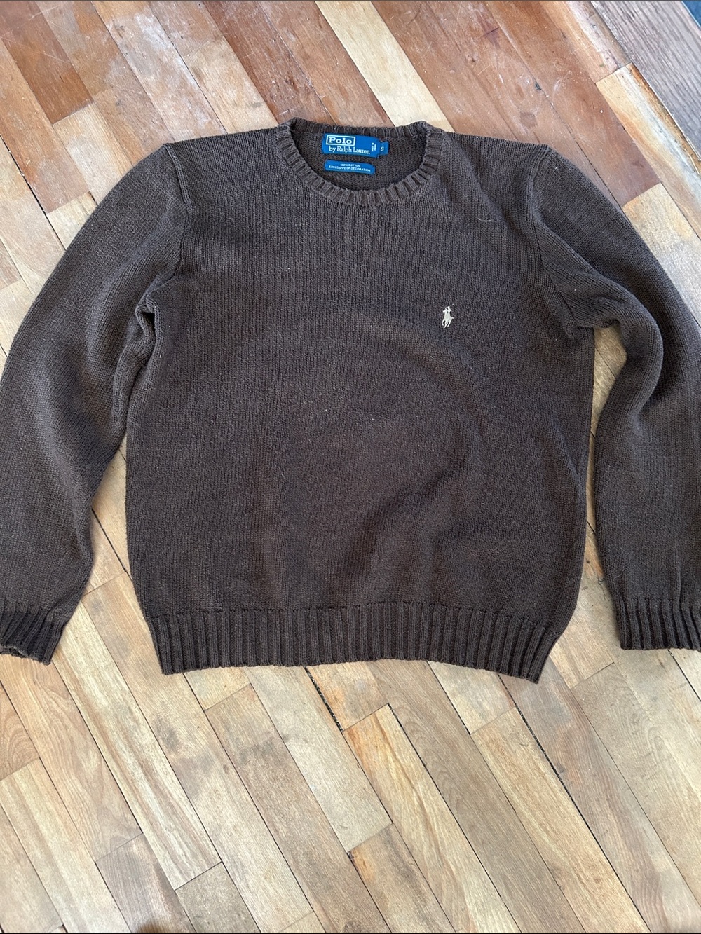 Polo by Ralph Lauren Dark Brown Crewneck Sweater with Pony Logo